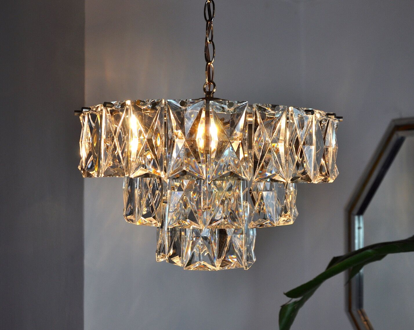 Kinkeldey chandelier 3 levels crystals Germany 1970