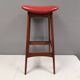 Bar stool, made of teak wood and cognac/red leather. Denmark 1960s