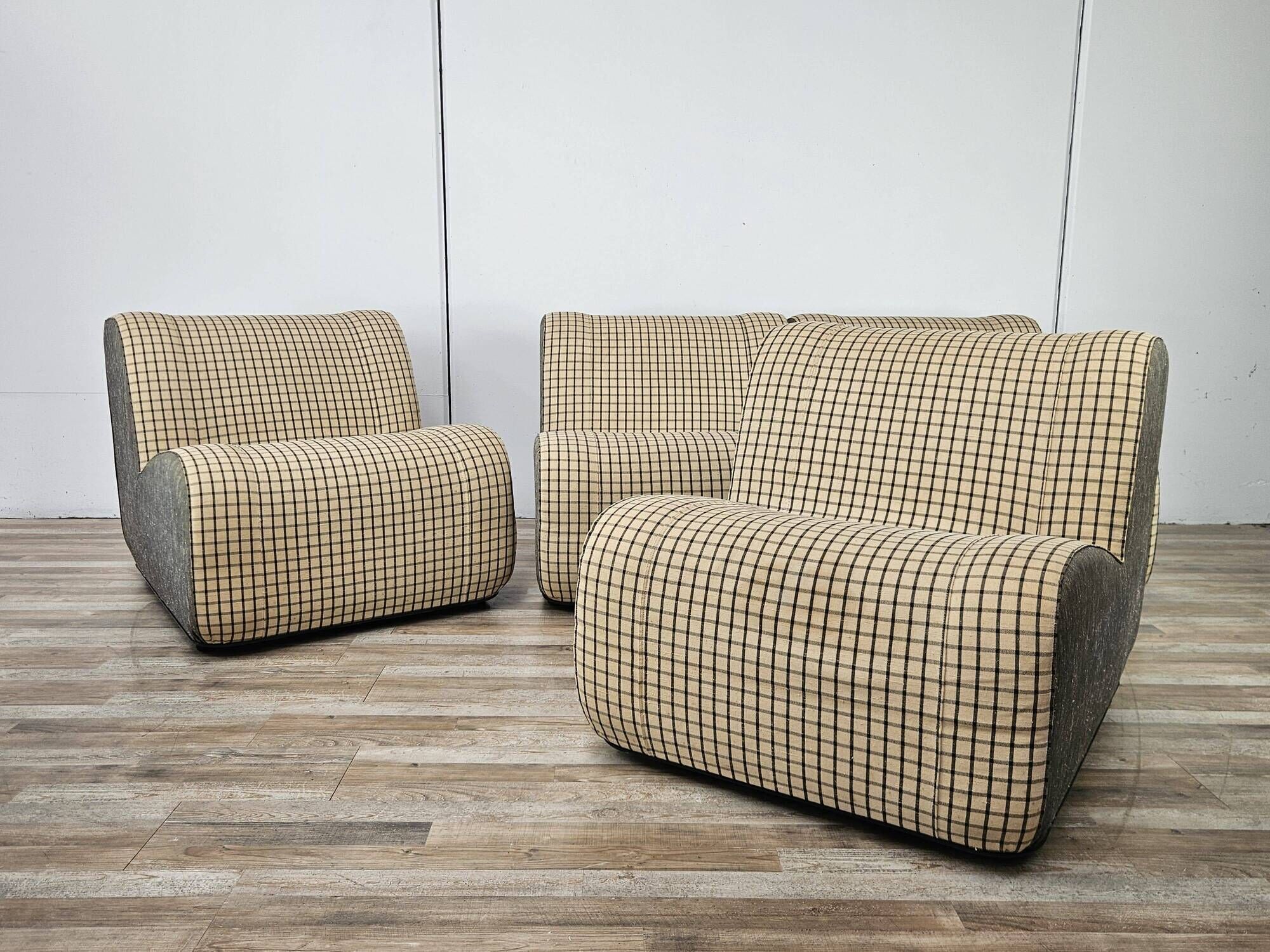 1970s modular sofa in plaid fabric