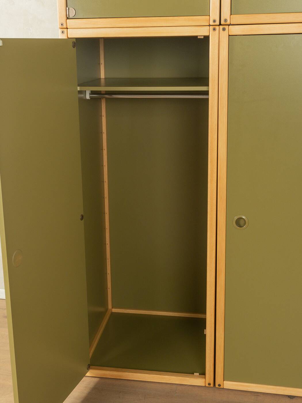 Système d'armoires Flötotto, années 1970, vert, hêtre, 4 pièces