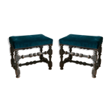 Pair of 19th duck-blue velvet stools
