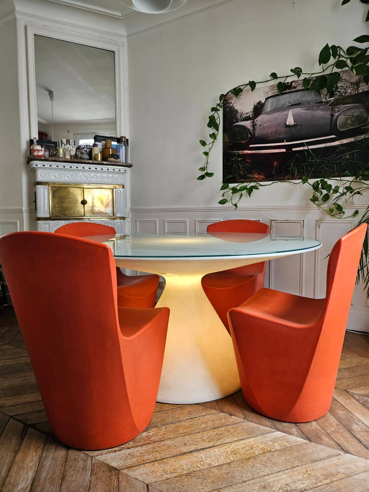 Table lumineuse ED et 4 chaises Zoe – Slide, design Guglielmo Berch