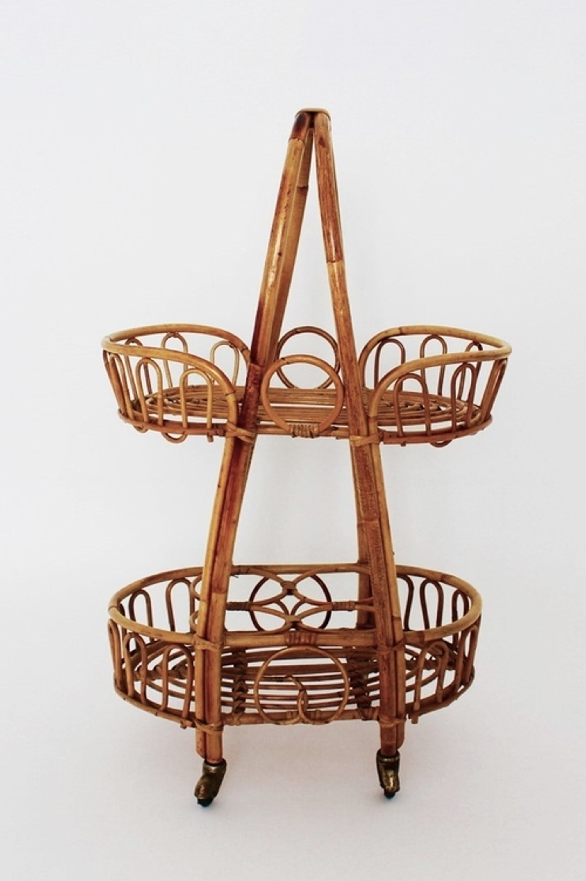 Aperitif service trolley vintage dessert in rotin osier vintage 1960 mid-century furniture