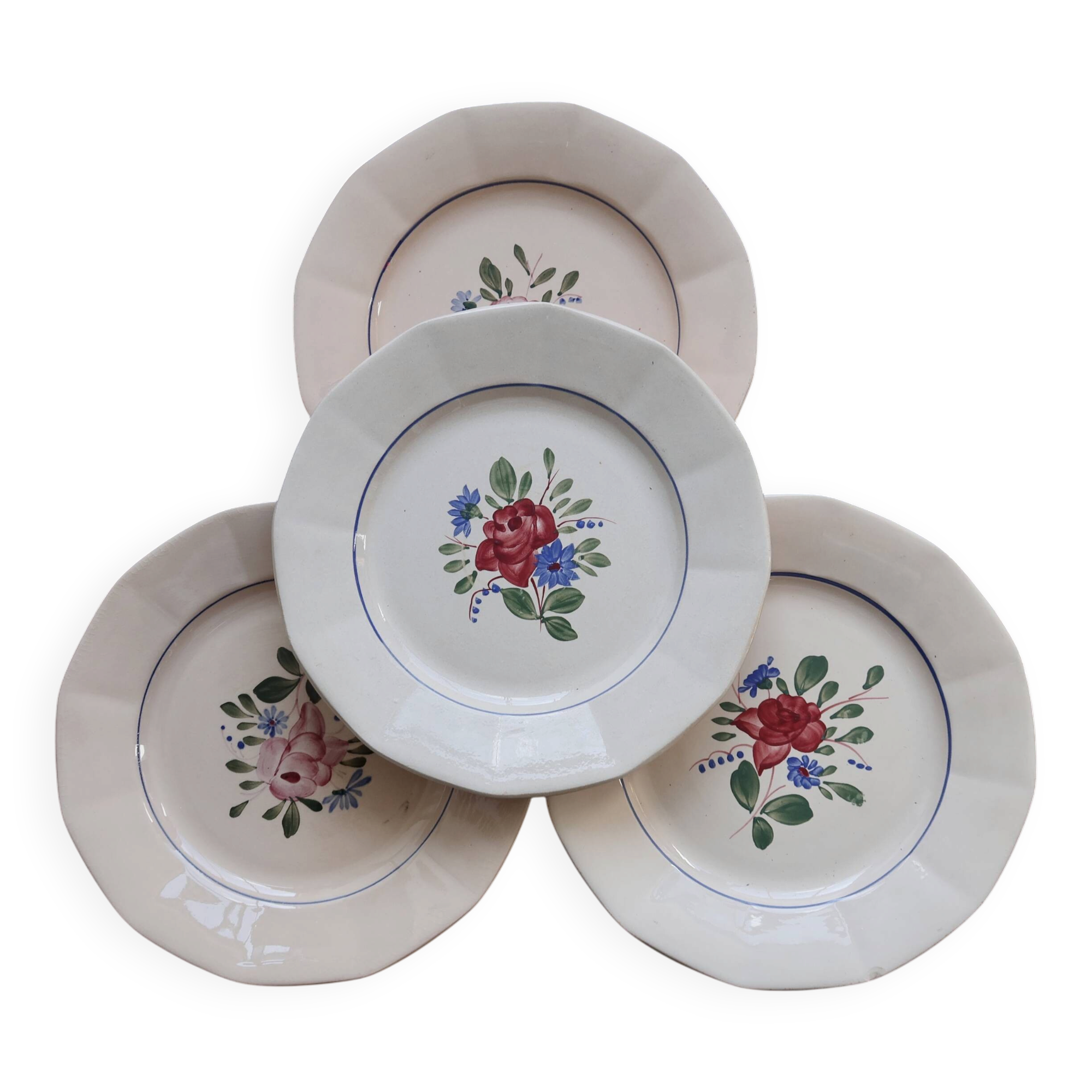 4 assiettes plates vintage Digoin Sarreguemines 9177 – Faïence rose