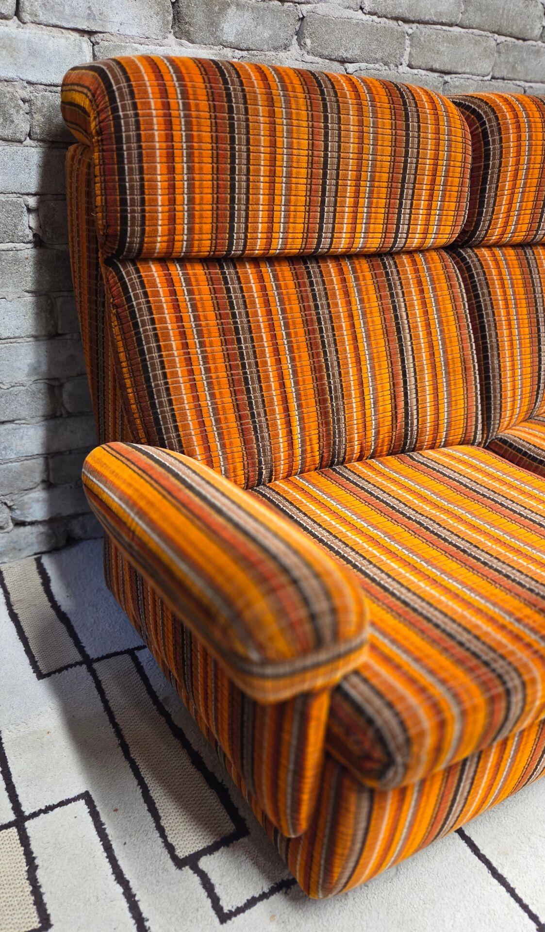 Pair of vintage 1970s modular armchairs – striped orange fabric