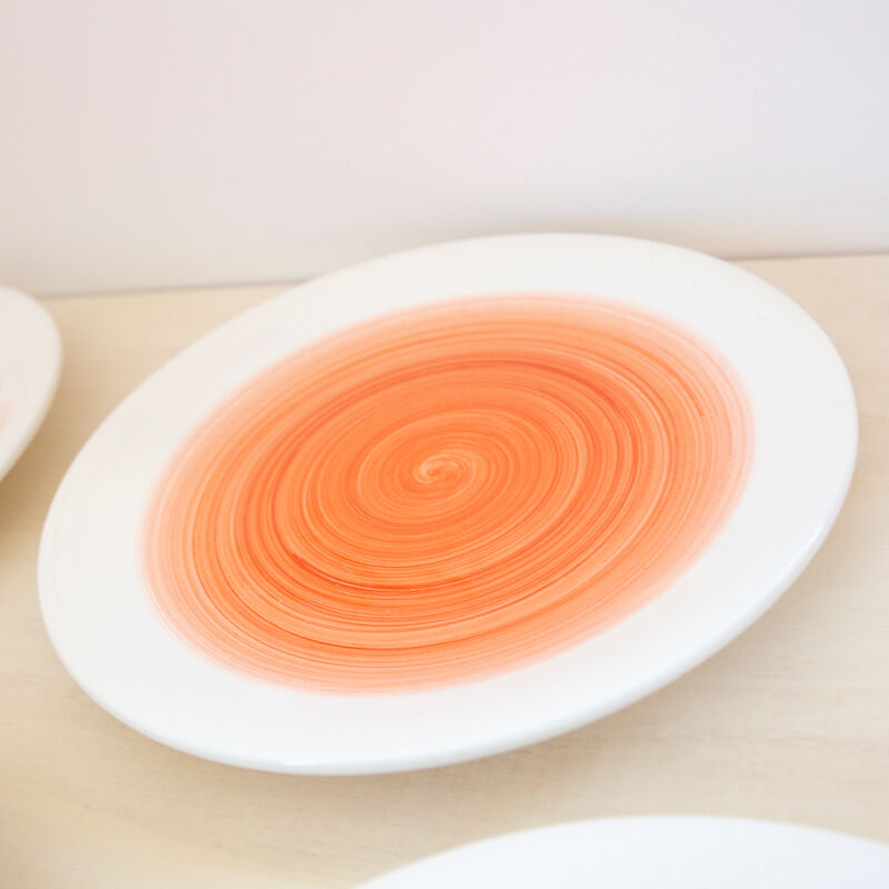 4 plates signed ceramiche italia white and coral round decoration