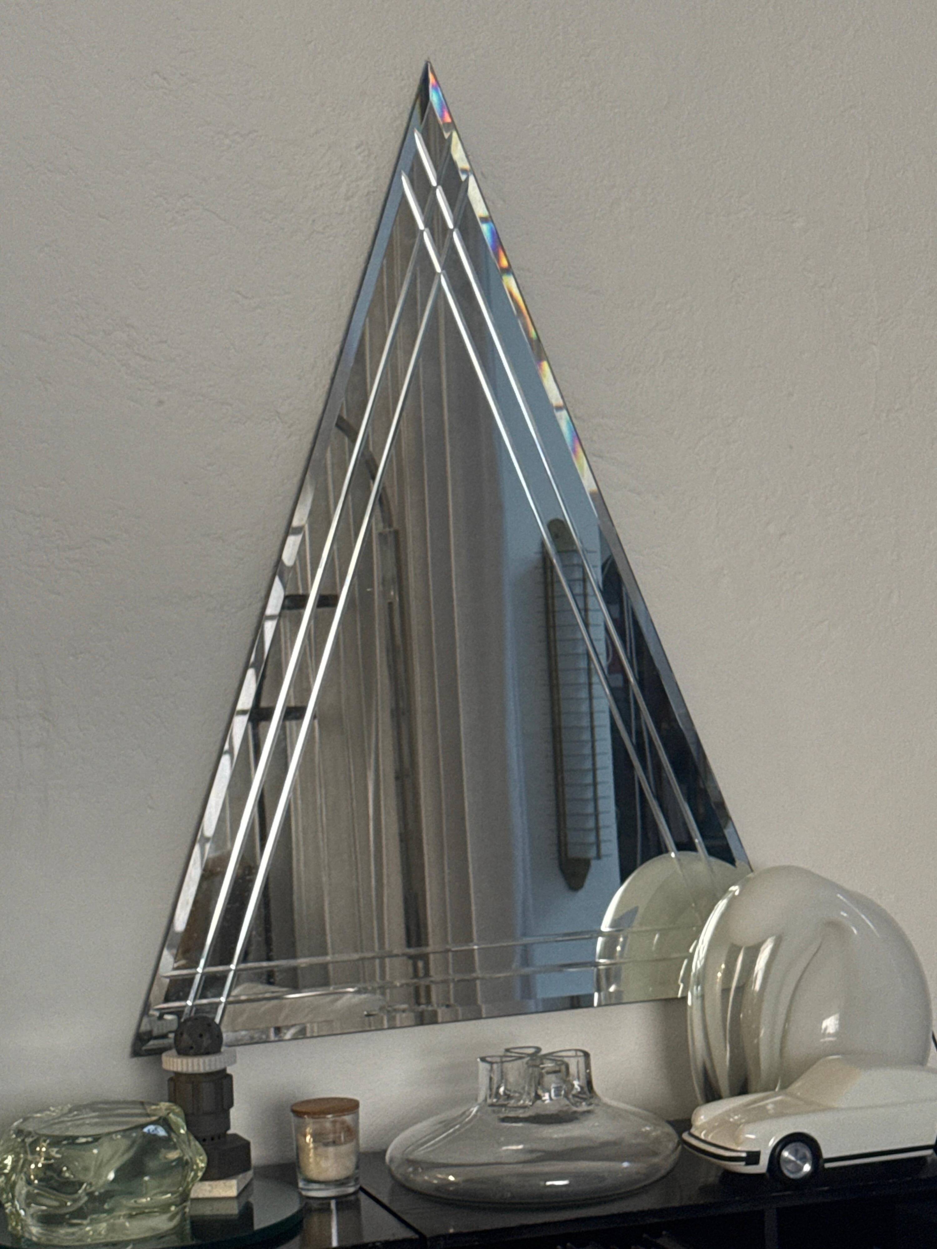 Vintage Big Triangular Wall Mounted Mirror with Beveled Decoration
