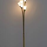 Mid-Century Modern Italian Opaline Glass and Gilt Brass Tulip Floor Lamp,60