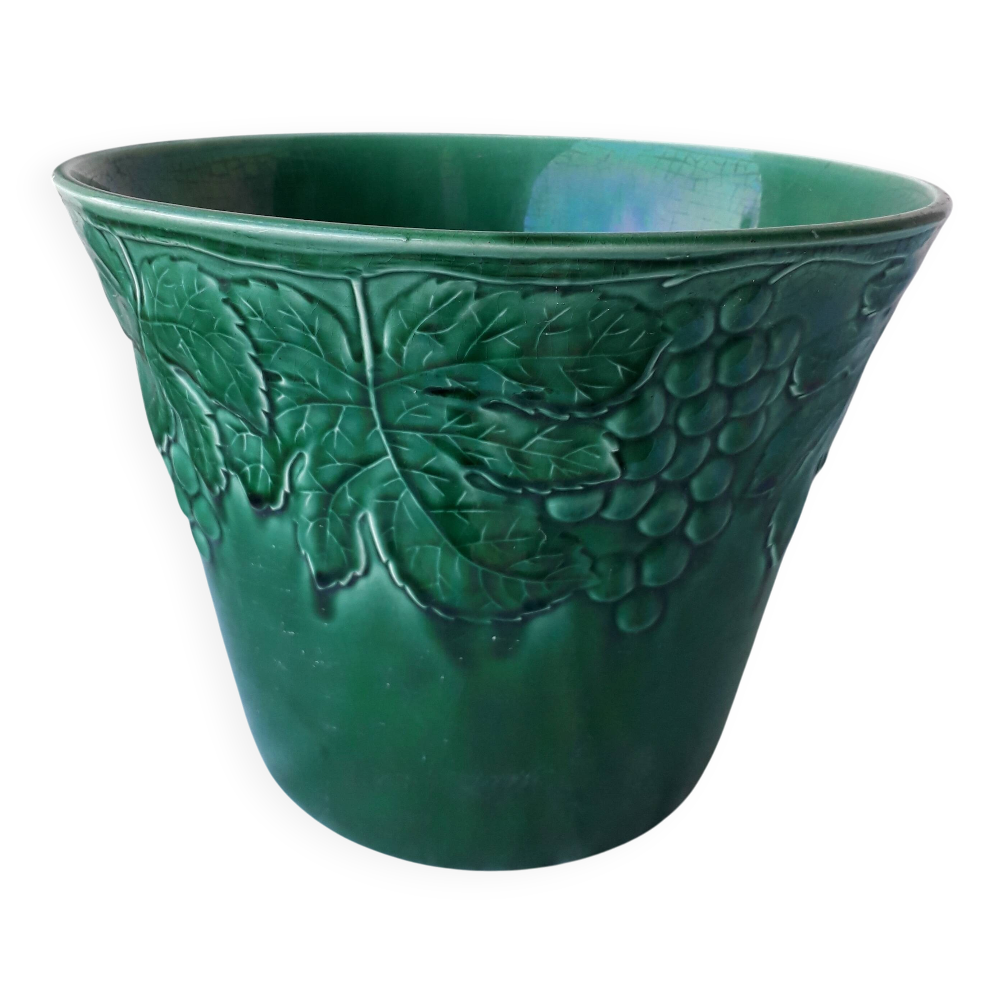 Green ceramic cache-pot