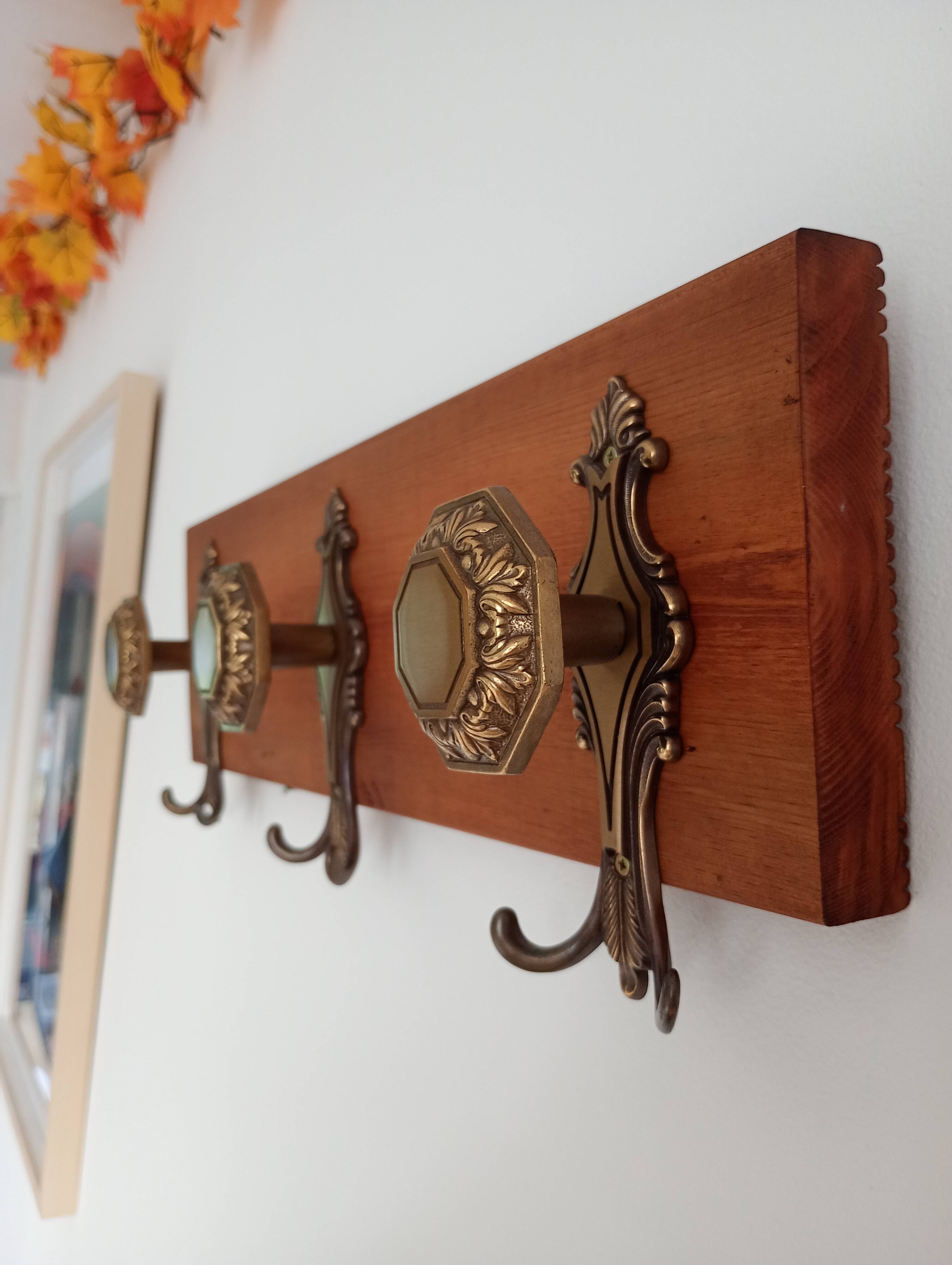 Wall-mounted coat rack 3 hooks brass vcr italy - vintage decoration