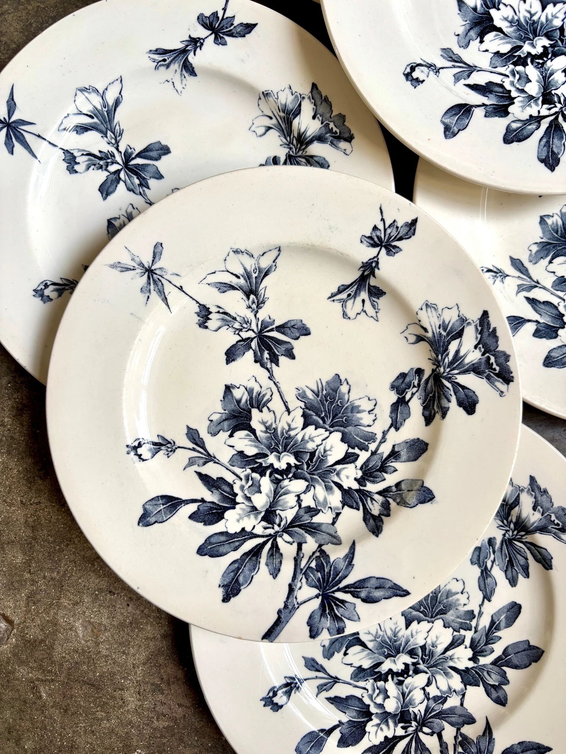 6 Lunéville dessert plates in blue ironstone, "Azaléa" service