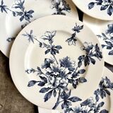 6 assiettes à dessert Lunéville en terre de fer bleue, service "Azaléa"