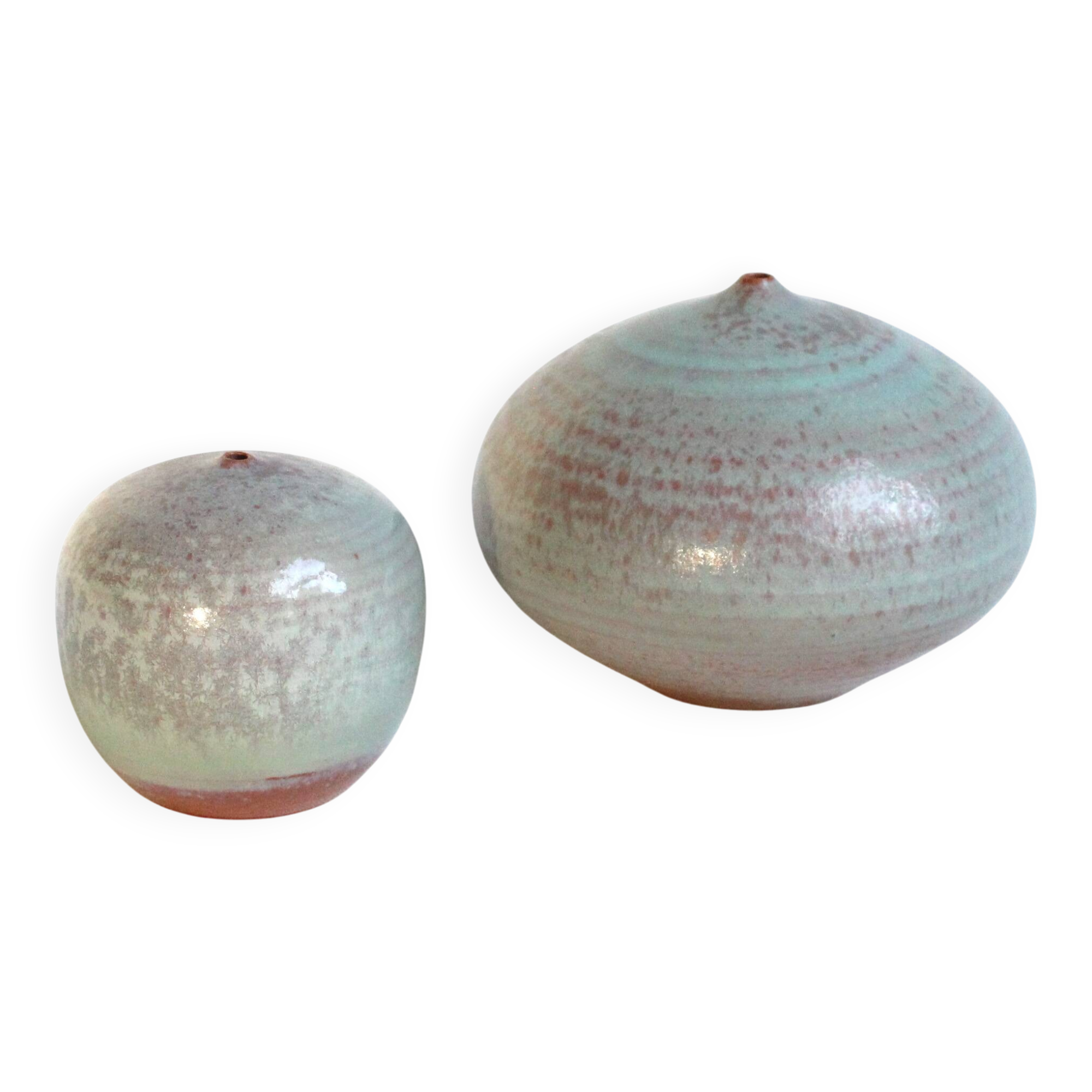 Pair of vintage miniature ceramics in aqua green - Antonio Lampecco