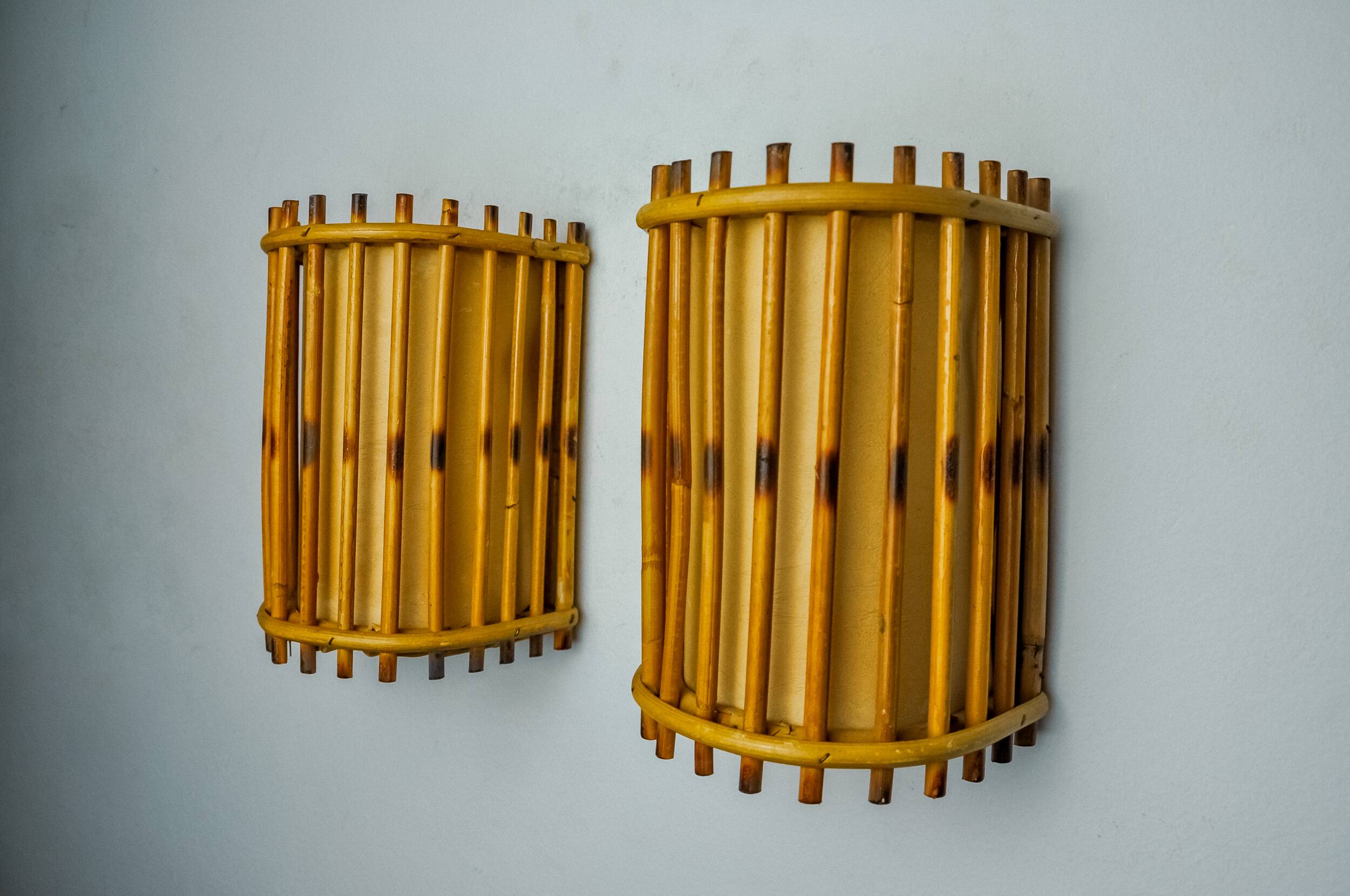 Pair of rattan wall lights, France, 1960