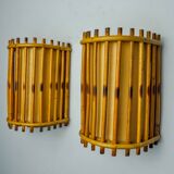 Pair of rattan wall lights, France, 1960
