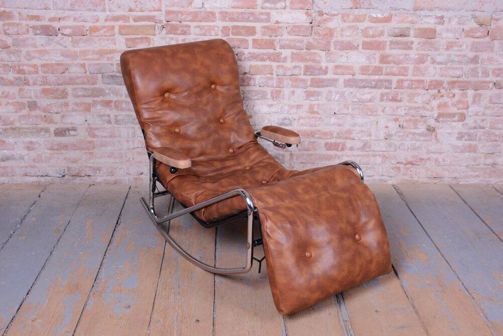 Mid-Century Rocking Reclining Armchair in Chrome by Lama, France, 1960s