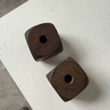 Pair of 1960s teak and brass "dice" candlesticks