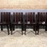 Chaises de salle à manger brutalistes et modernistes des années 70 en bois marron architectural