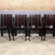 Brutalist and modernist dining chairs from the 1970s in architectural brown wood.