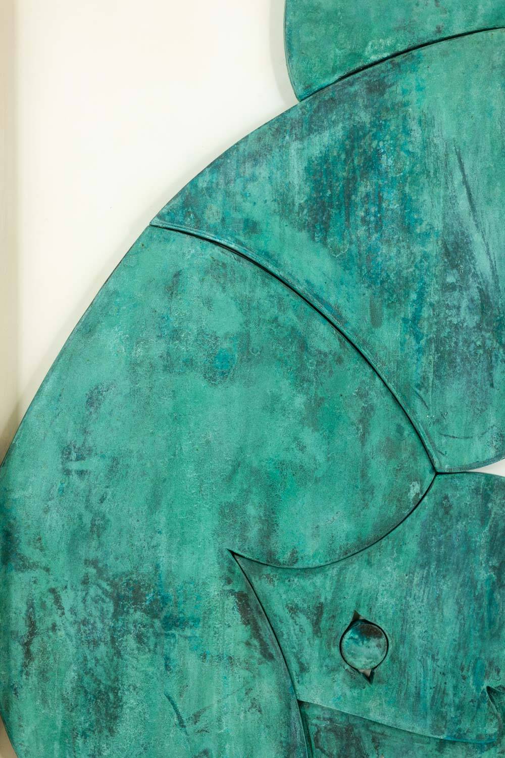 “The Twins”, bas-relief framed in oak wood and patinated copper.