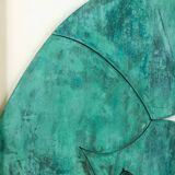 “The Twins”, bas-relief framed in oak wood and patinated copper.