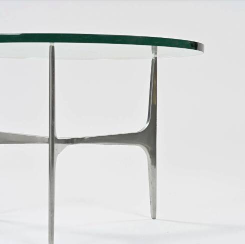 Knut HESTERBERG Round coffee table in glass and polished aluminum