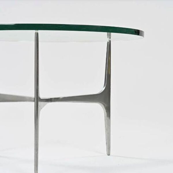Knut HESTERBERG Table basse ronde en verre et aluminium poli