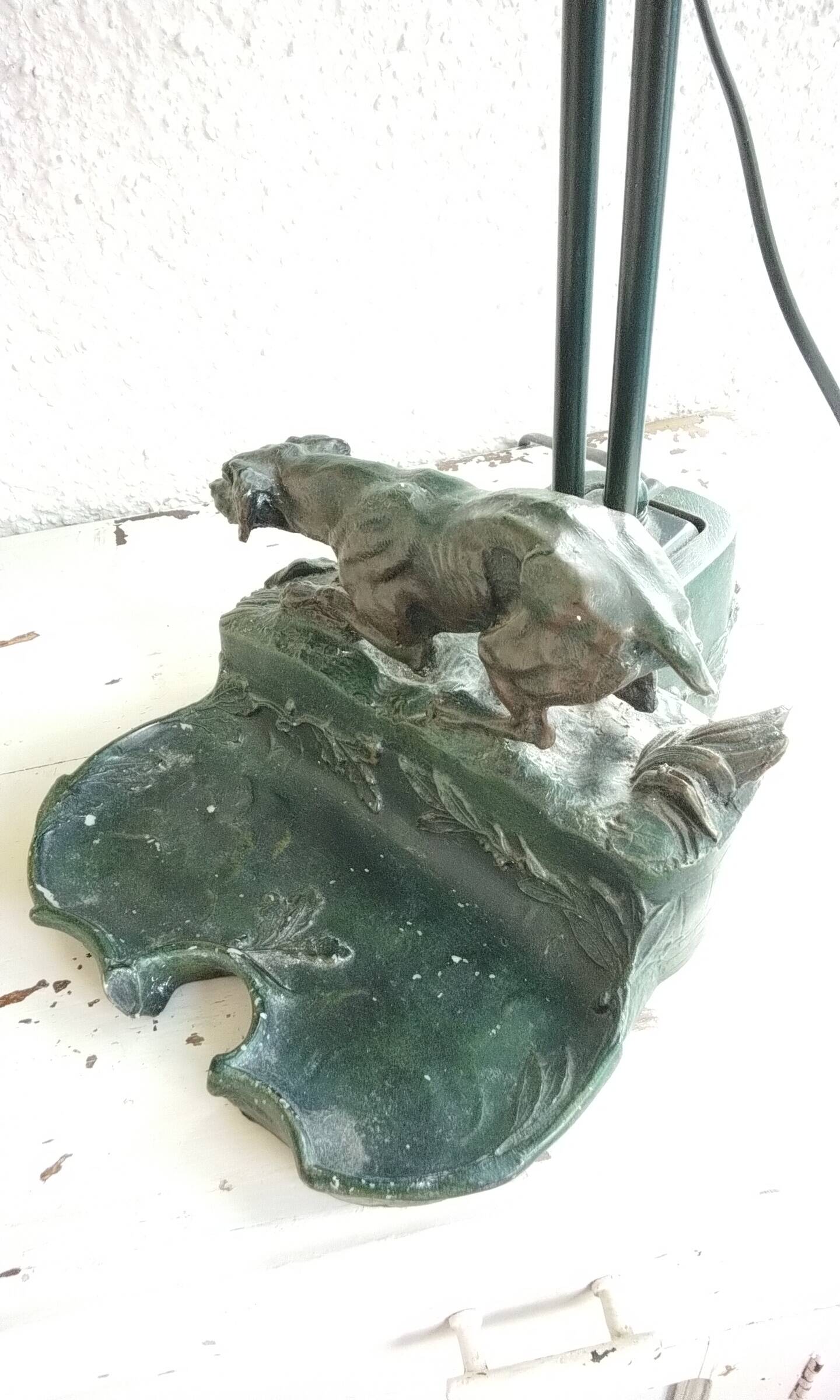 Banker's lamp with dog