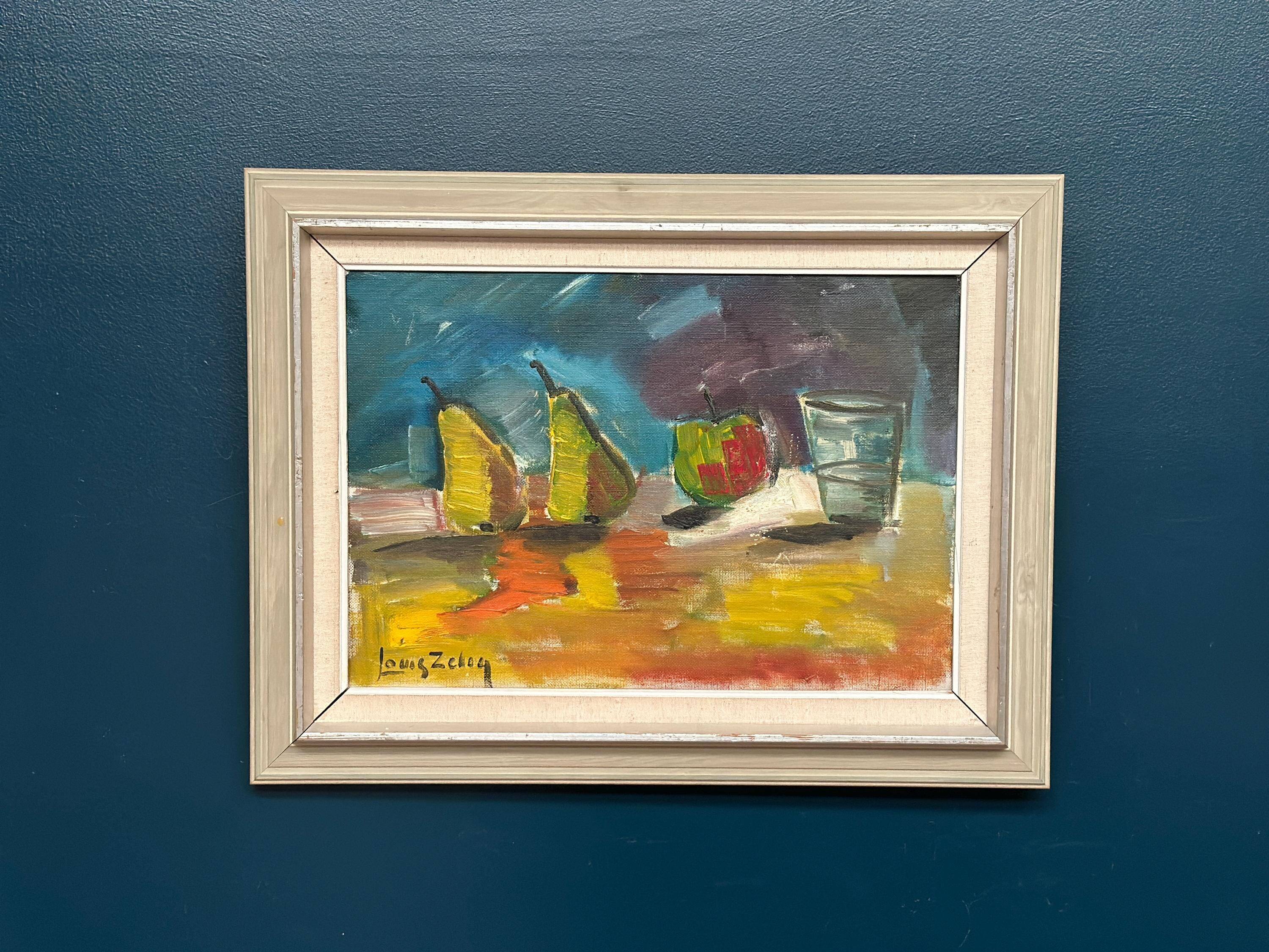 Original Mid Century Oil On Canvas – “Fruit” By Louis Zelig – Vintage & Framed 72 × 55 Cm