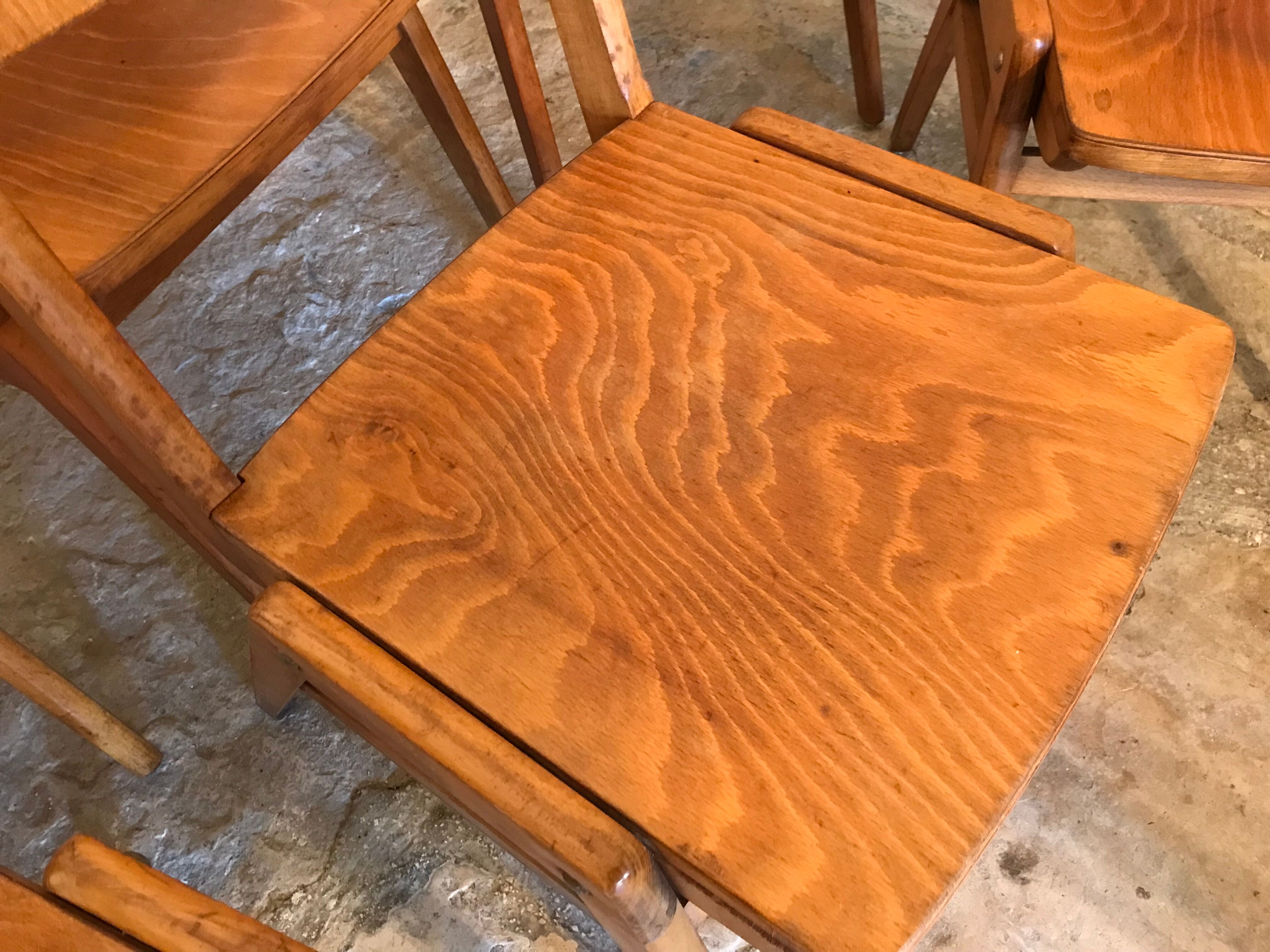 Set of 6 stackable chairs wood feet compass Germany 1960's