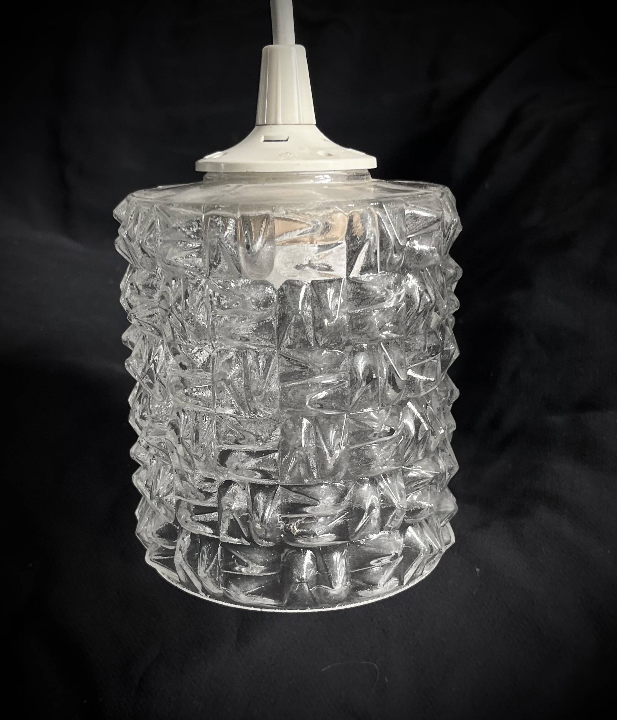 Small cylindrical molded glass pendant light