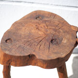 Pair of brutalist tripod wood stools