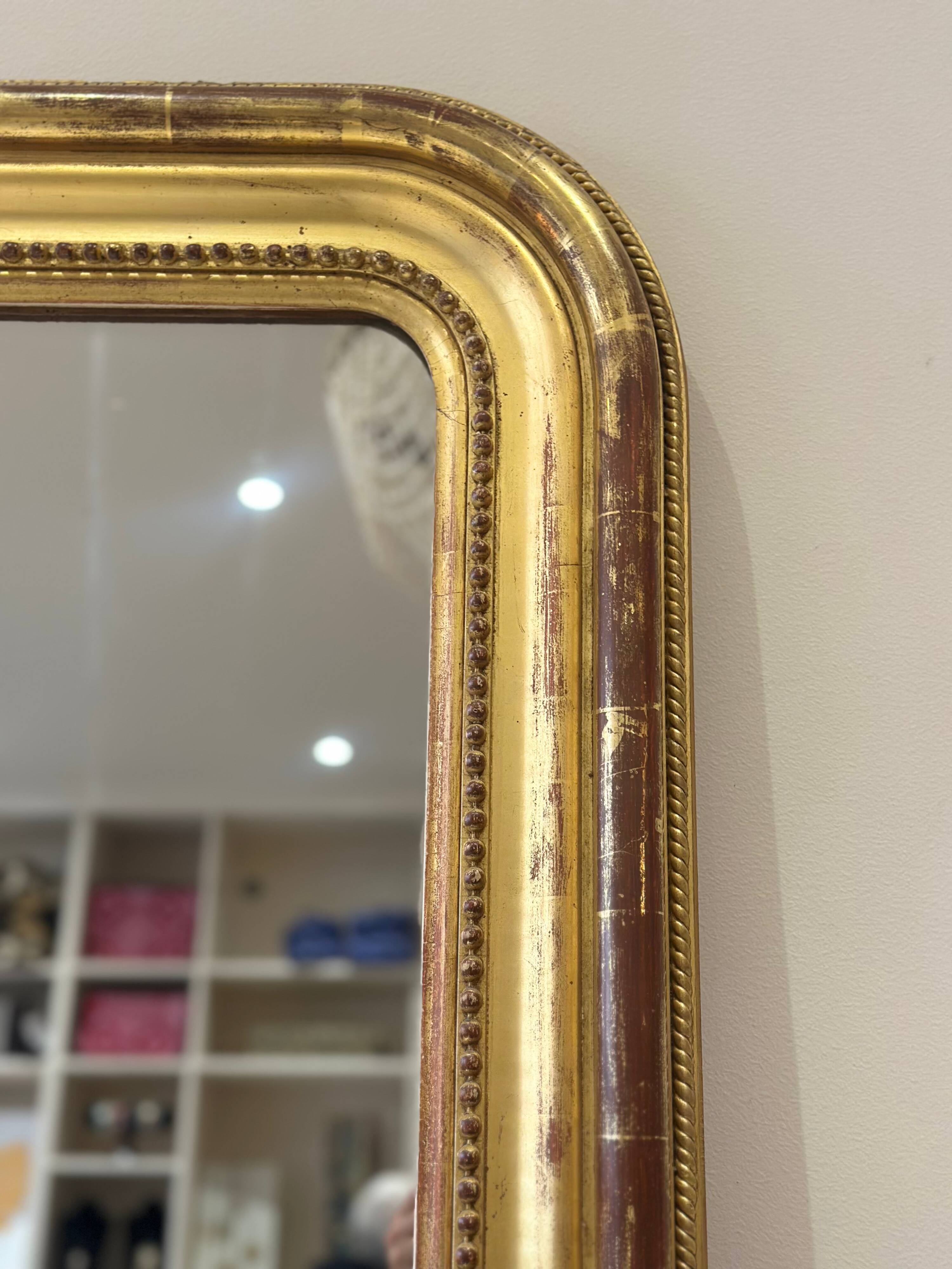 Miroir ancien Louis Philippe doré feuille d’or - 185 x 104 cm