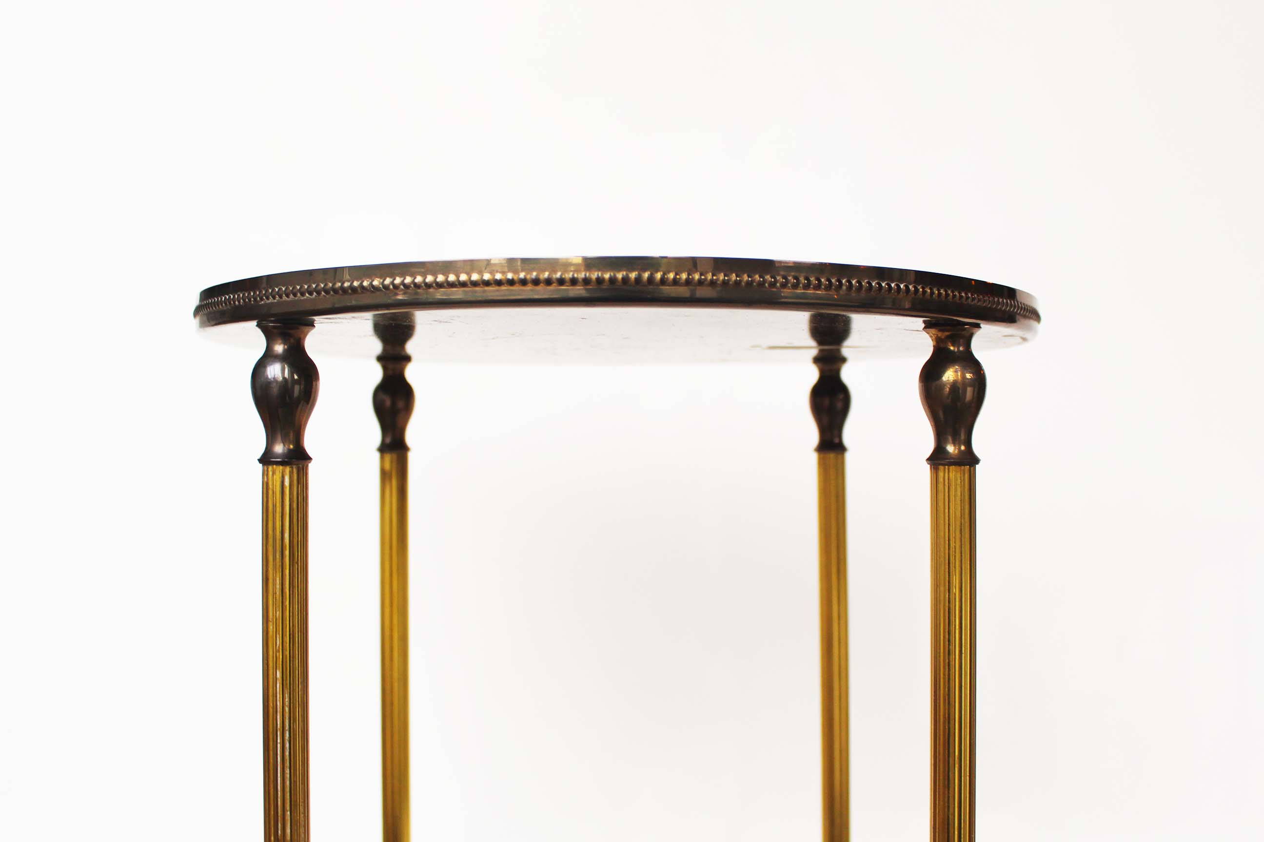 Vintage French round brass and glass side table