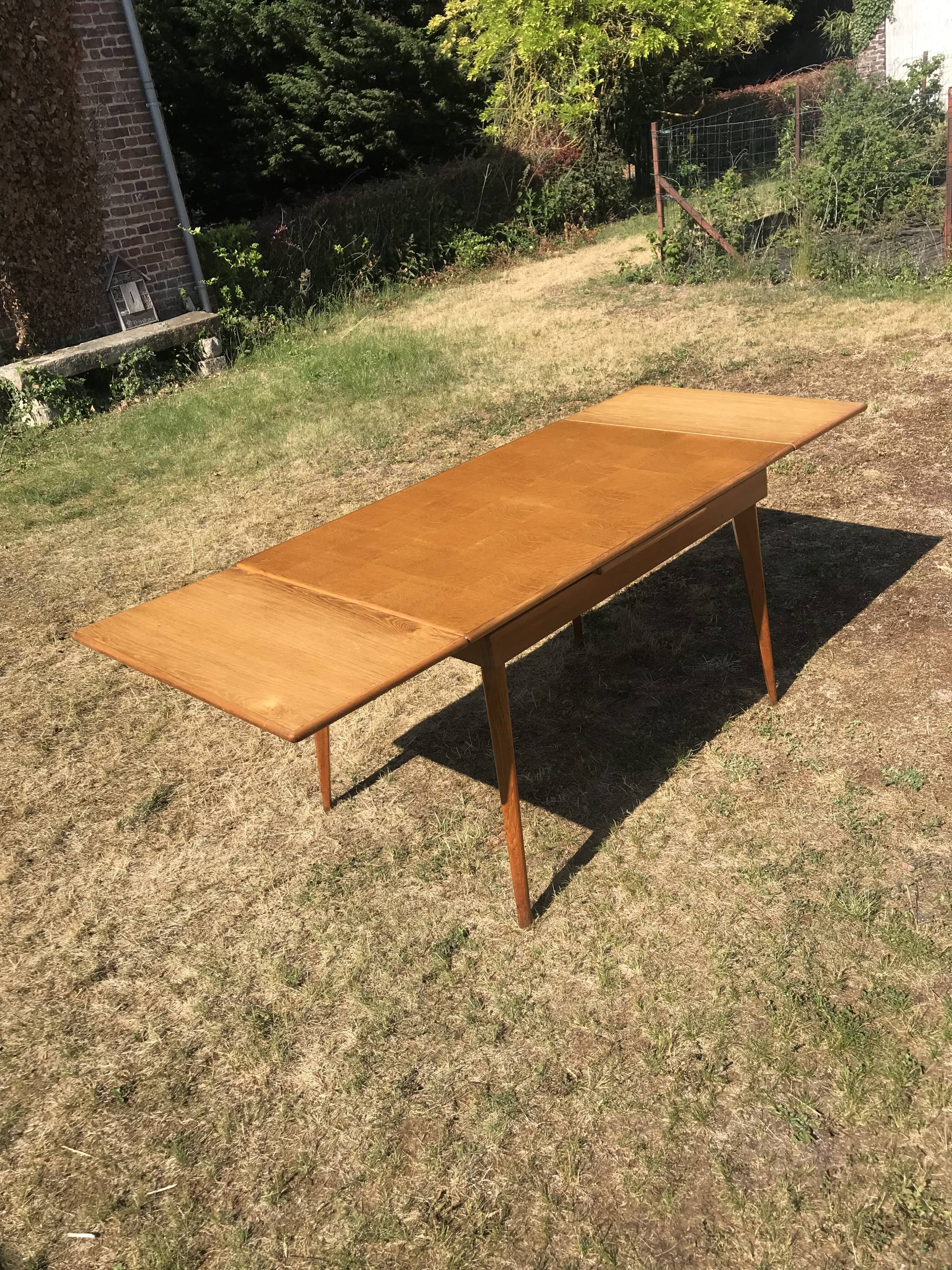 Vintage oak dining table compass legs