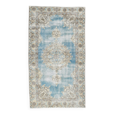 4x7 Sky Blue Classic Pattern Vintage Persian Rug, 113x201Cm