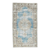 4x7 Sky Blue Classic Pattern Vintage Persian Rug, 113x201Cm