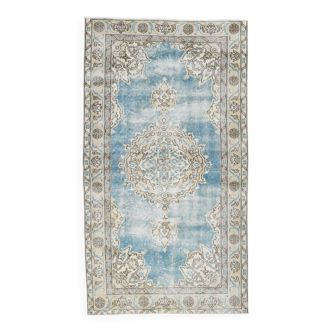 4x7 Sky Blue Classic Pattern Vintage Persian Rug, 113x201Cm