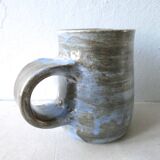 Pitcher in blue enamelled stoneware signed workshop Palegre, 70 years