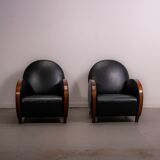 Pair of mid-century leather armchairs circa 1970 made in Belgium
