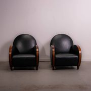 Pair of mid-century leather armchairs, circa 1970, made in Belgium.