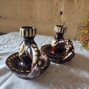 Duo de bougeoirs vintage céramique d’Alsace, Obernai