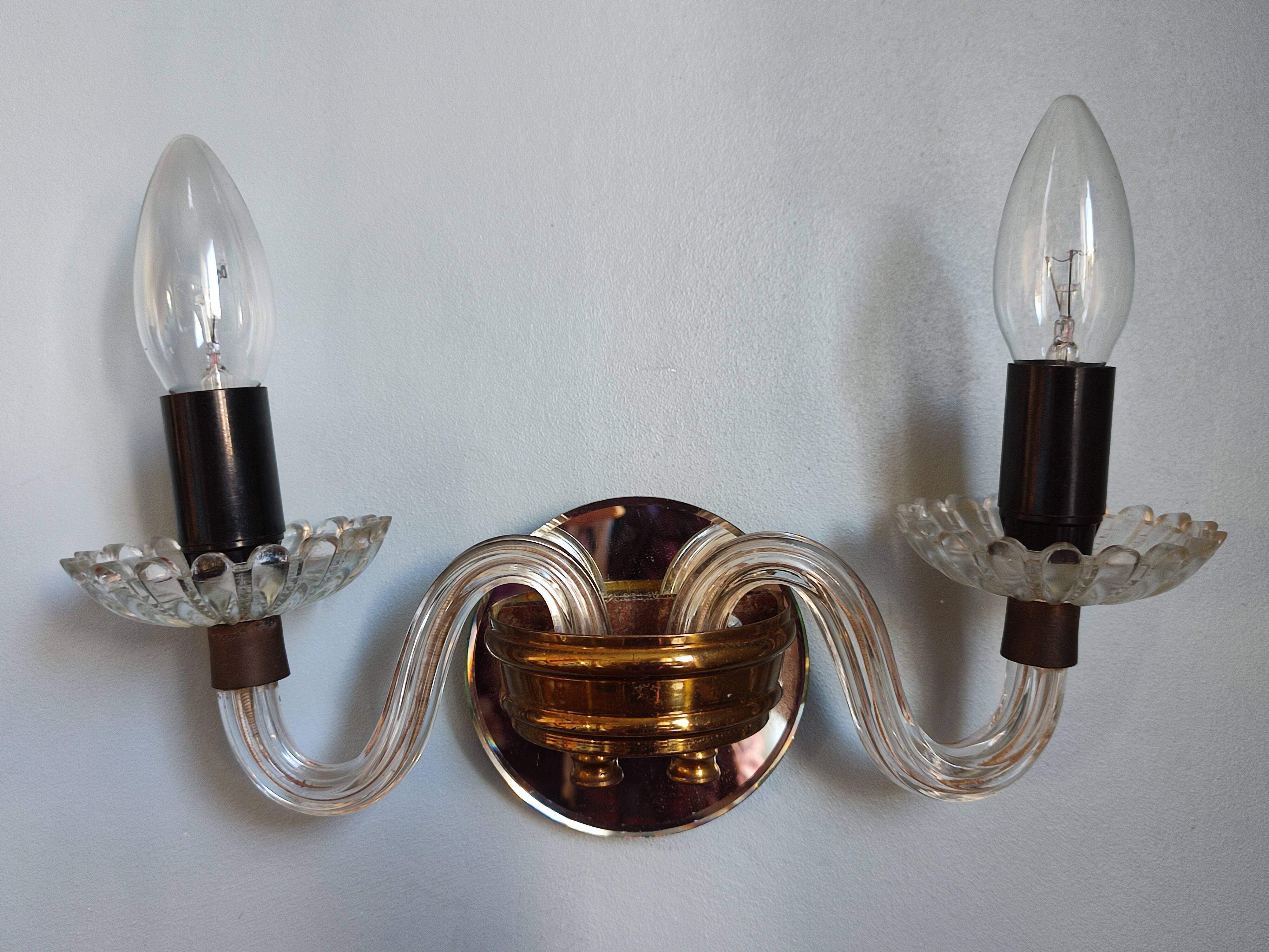 Pair of vintage glass/mirror two-arm wall lights