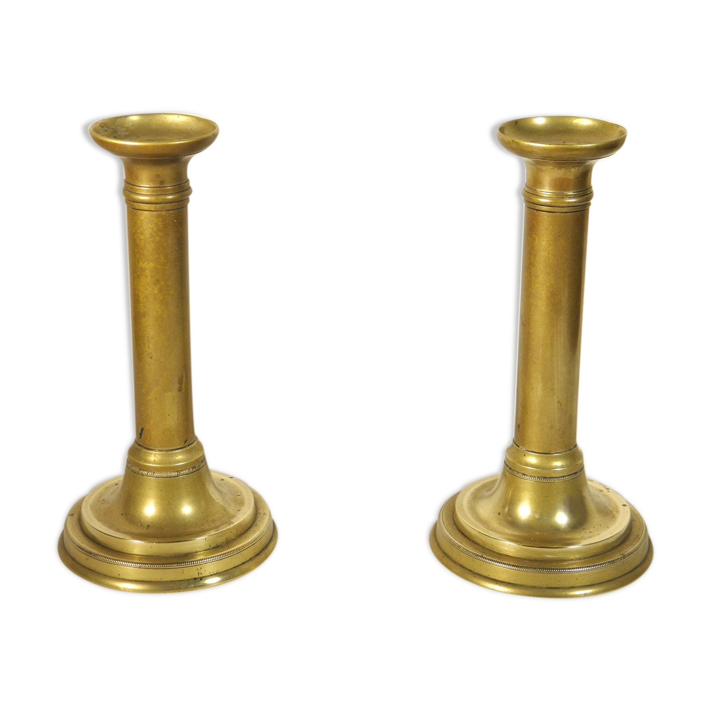 Pair of brass push candlesticks
