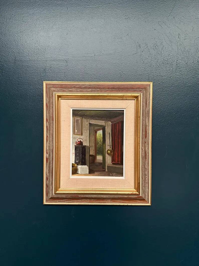 Original Swedish Oil on Canvas – 'Kitchen II' by Osvald Rasmussen – Signed – Vintage and Framed – 41 × 37 cm (16.1" × 14.6")