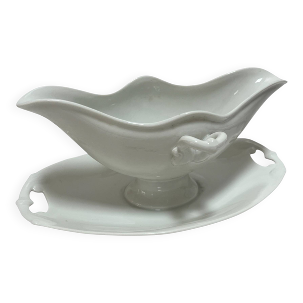Saucière sur plateau en porcelaine blanche — Beyit