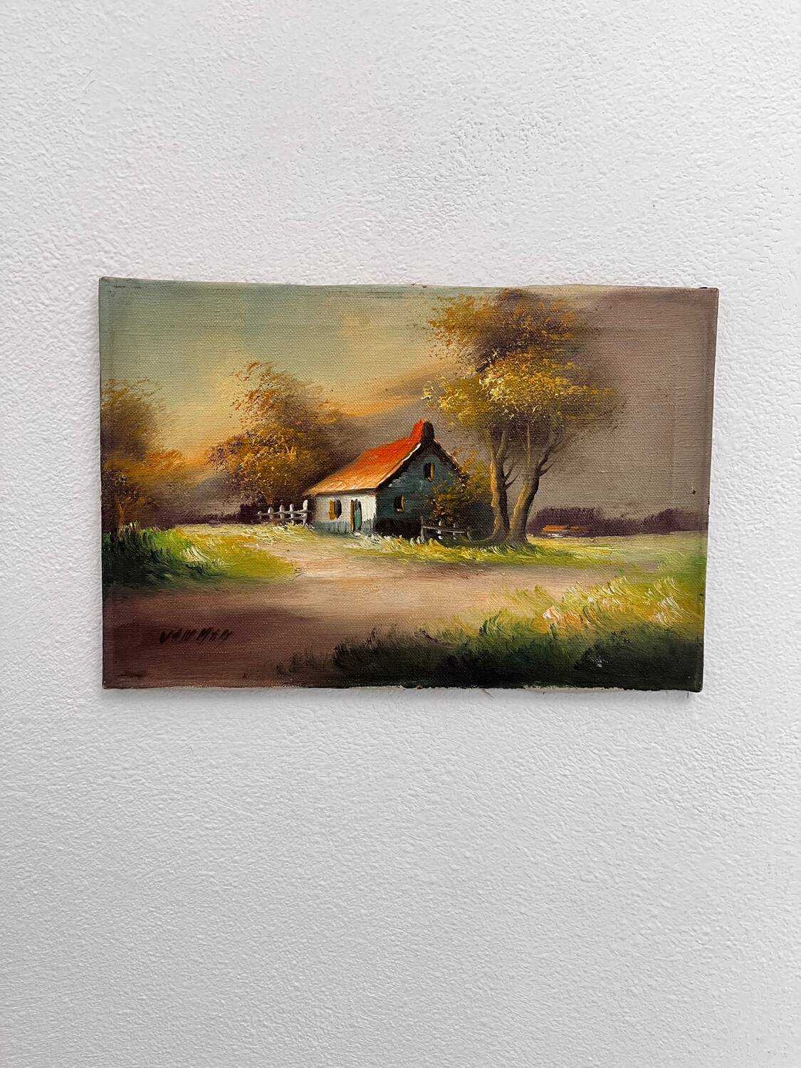 Old cottage oil painting