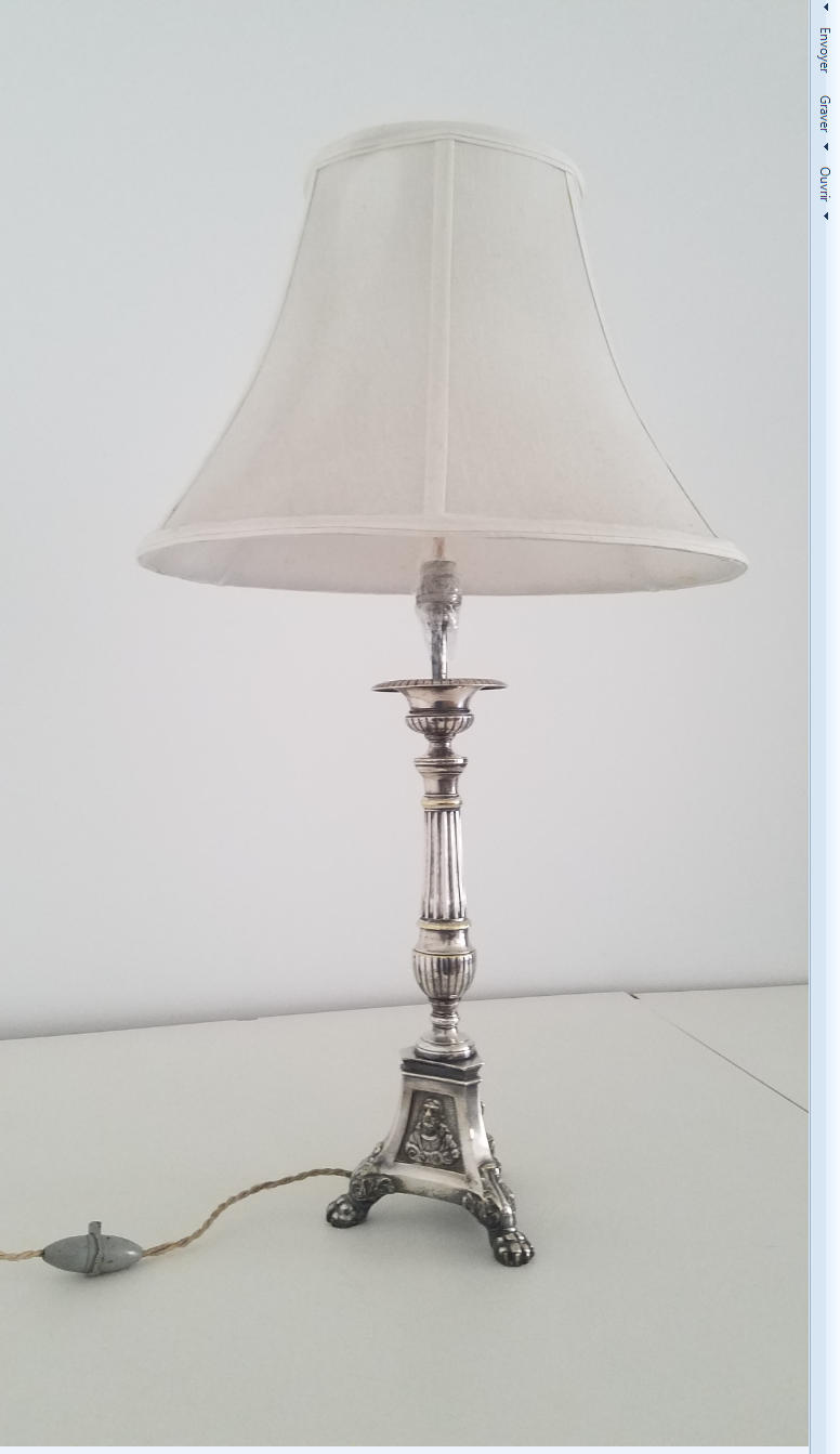 Silver metal lamp, old nineteenth electrified candle refurbished.
