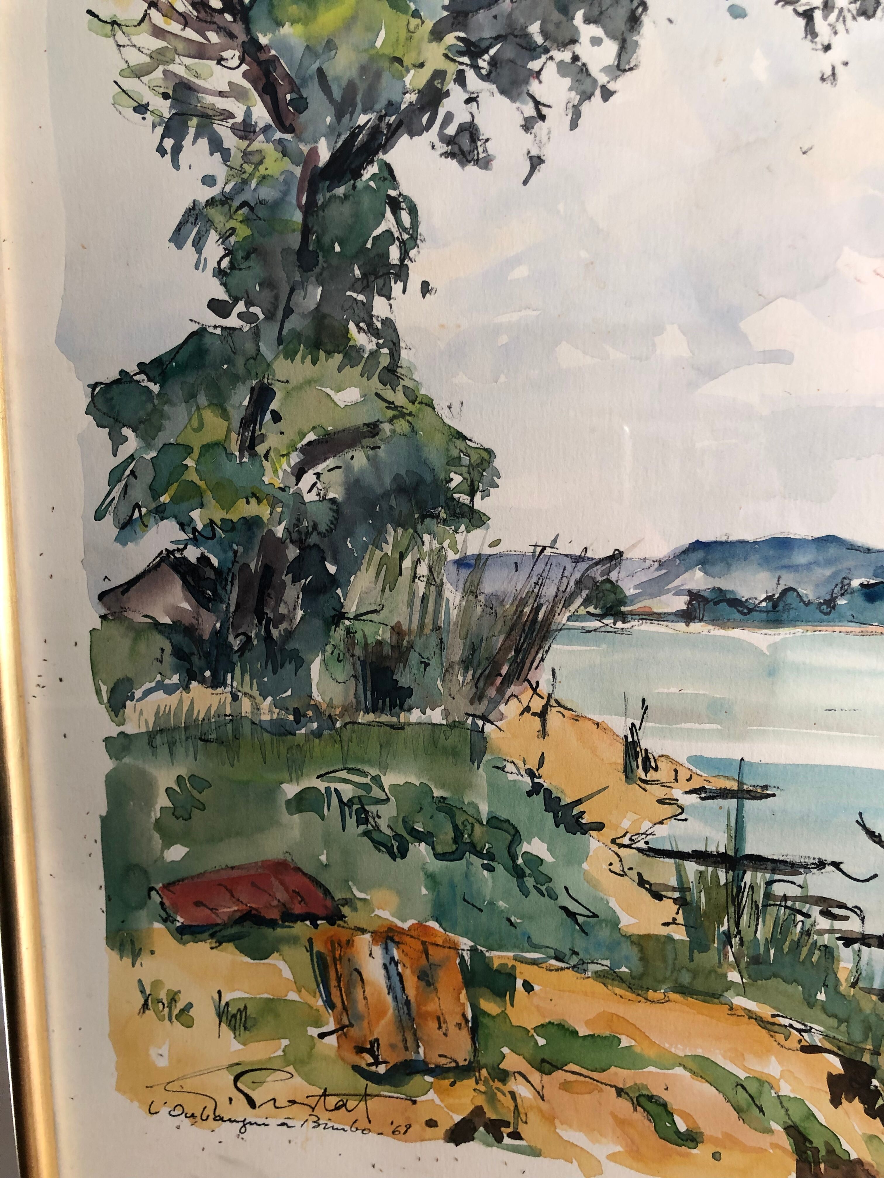 Watercolor by Georges Prestat River in Central African Republic