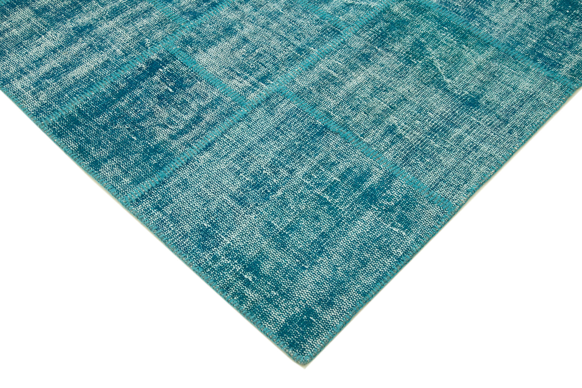 Handwoven turkish contemporary 174 cm x 247 cm turquoise patchwork carpet
